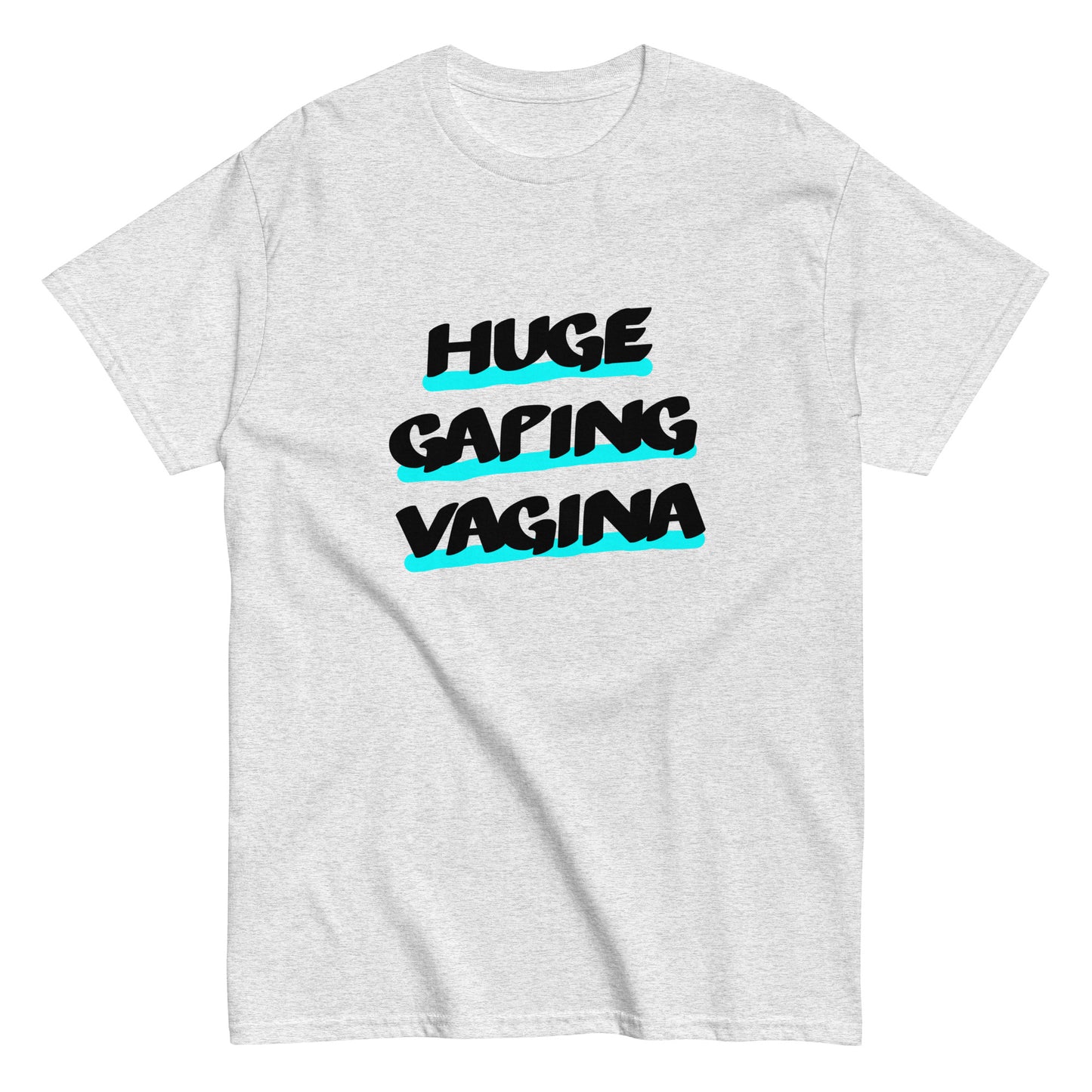 grey Ugly Airport t-shirt with the graphic slogan 'huge Gaping Vagina' on the front