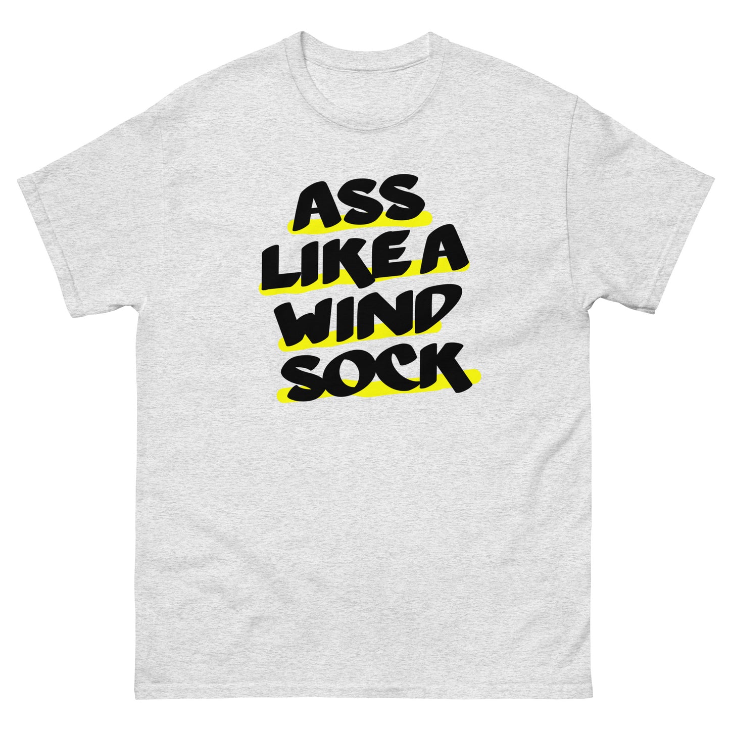 Grey Ugly Airport T-shirt with the graphic slogan Ass like a windsock on the front